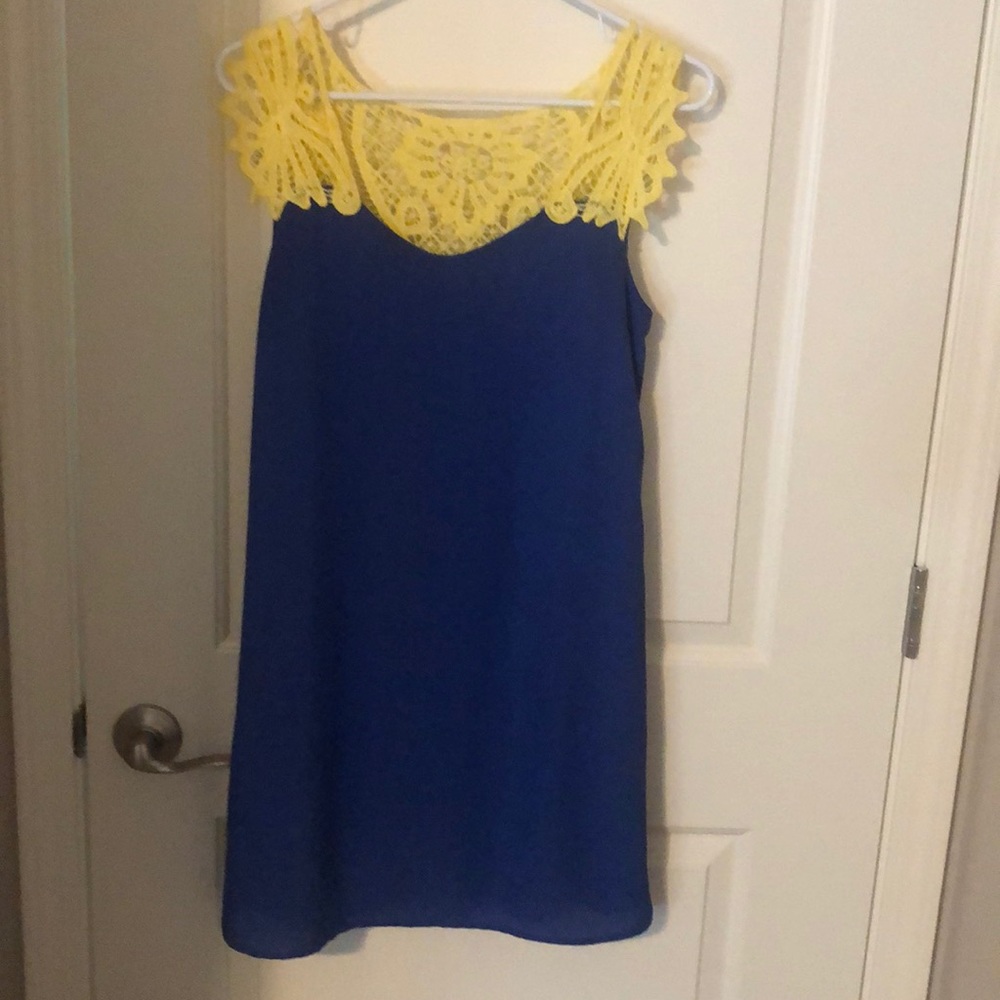 Blue and a Yellow Lace Detailing Dress